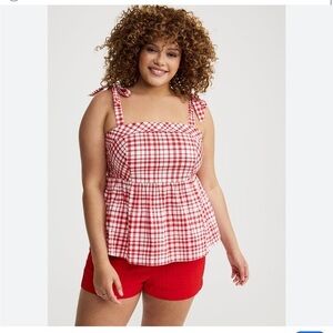 Torrid NWT Gingham Plaid Poplin Peplum Tie Strap Top Size 2X